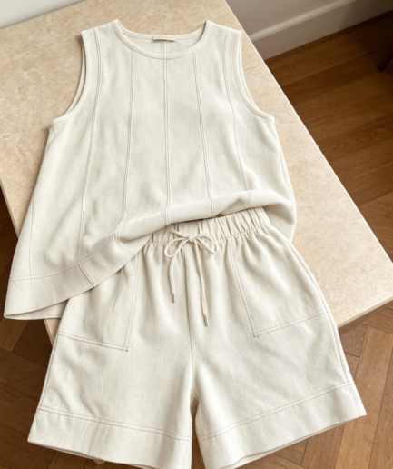 Sleeveless A-Line Tank & High Waist Shorts Set with Pockets