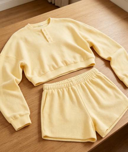 Oversized Waffle Knit Sweatshirt & Shorts Lounge Set