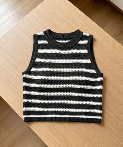 Striped Crochet Halter Sleeveless Knit Top