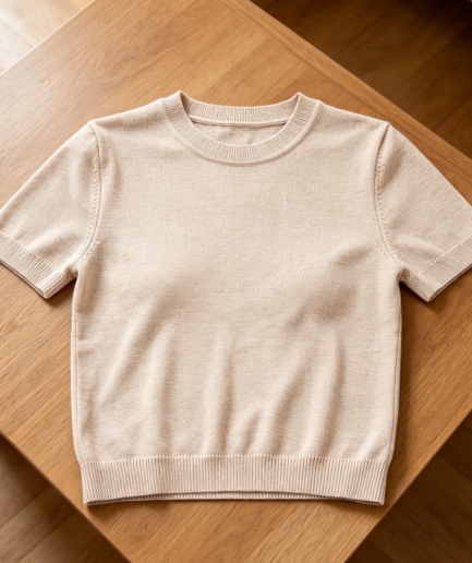 Wool Blend Crew Neck Short Sleeve Sweater Top