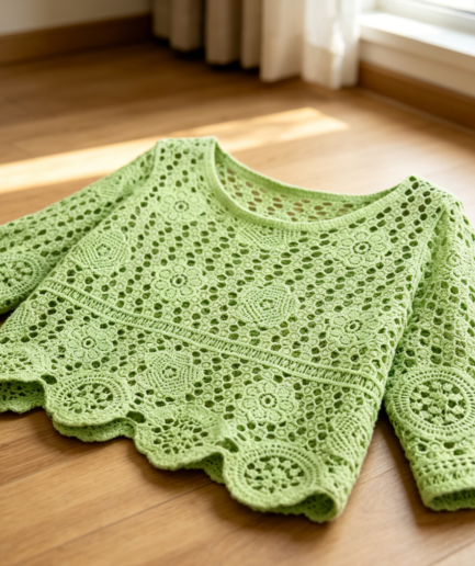 Lace Hollow Out Round Neck Short Knit Jacket