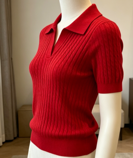 Cable Ribbed Polo Collar Slim Fit Sweater