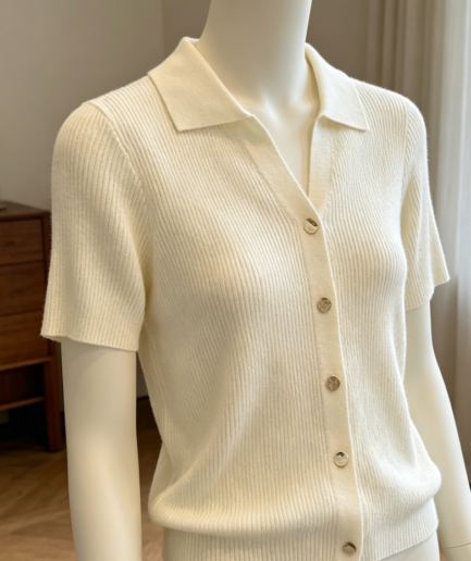 Short Sleeve Polo Pullover Thin Knit Top