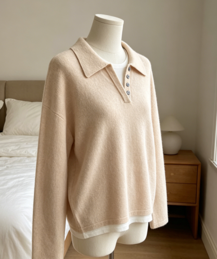 Cashmere Polo Collar Soft Warm Pullover
