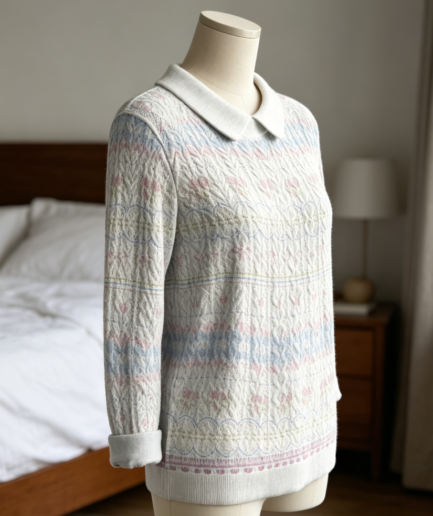 Boho Patterned Long Sleeve Polo Pullover