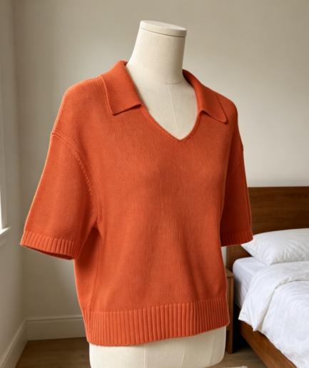 Loose Fit Cropped V Neck Knit Polo