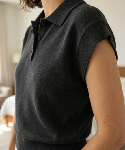 Cap Sleeve Button Collared Polo Sweater