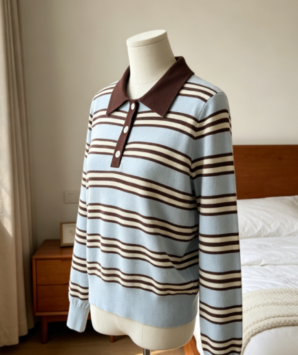 Striped Oversized Long Sleeve Polo Top