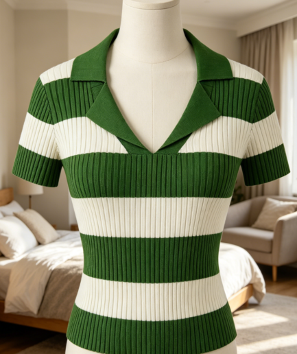 Striped Regular Fit Short Sleeve Polo Crop