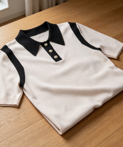 Crew Neck Short Sleeve Johnny Collar Sweater